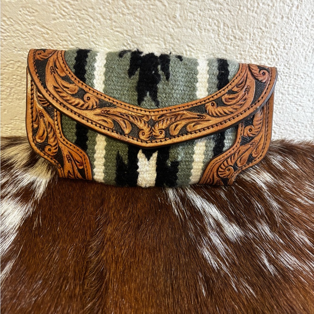 Handcrafted Leather and Woven Clutch